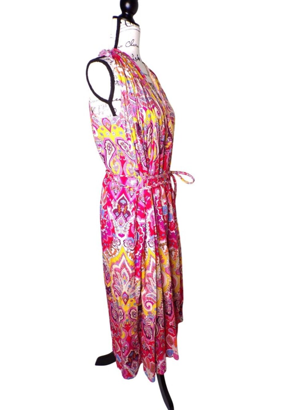 Mille Marilyn Paisley Halter Neck Full Skirt Midi Dress Cotton Medium EUC - Picture 9 of 13